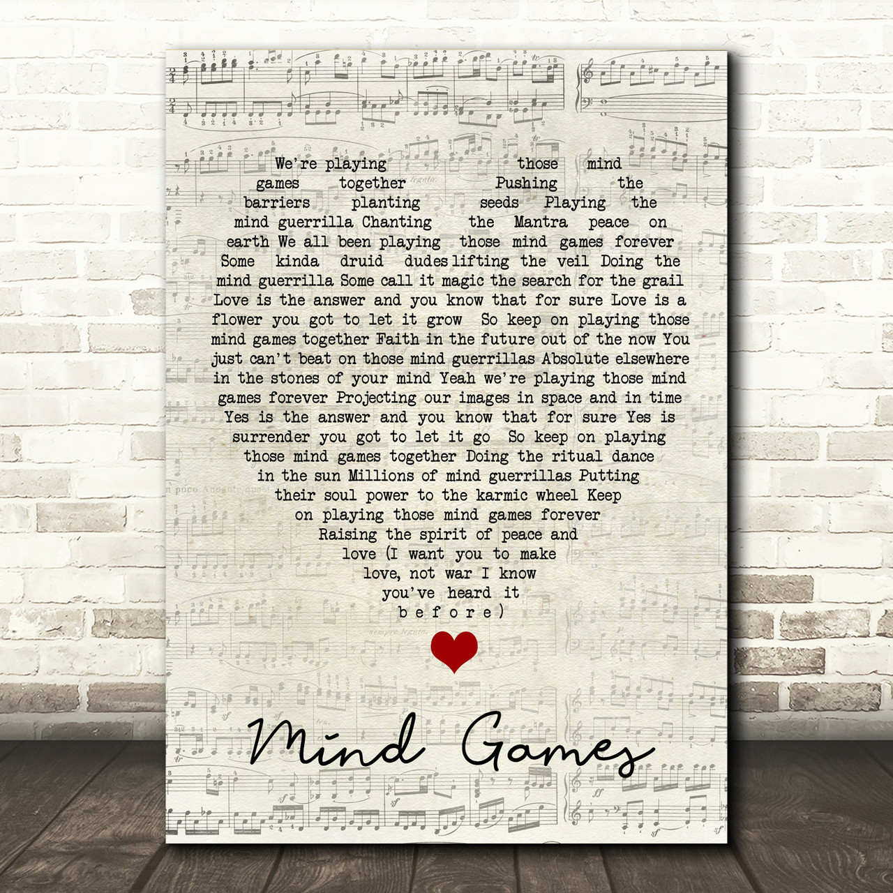 Mind Games John Lennon Script Heart Song Lyric Print - Red Heart Print